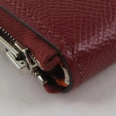 Pre-owned Hermes Red Color Epsom Leather Silk Long Wallet (bi-fold) ()