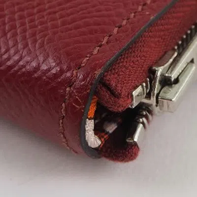 Pre-owned Hermes Red Color Epsom Leather Silk Long Wallet (bi-fold) ()