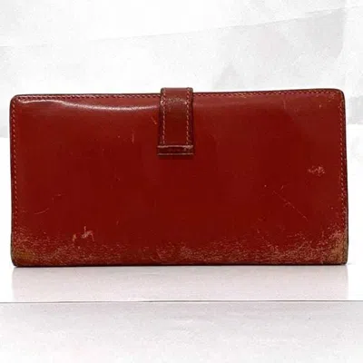 Pre-owned Hermes Red Color Leather Long Wallet (bi-fold) ()