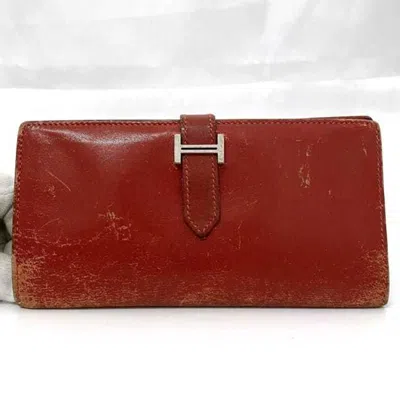 Pre-owned Hermes Red Color Leather Long Wallet (bi-fold) ()