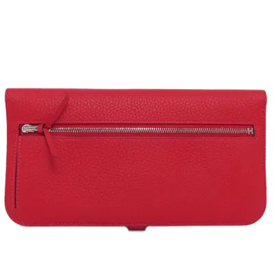 Pre-owned Hermes Red Color Togo Leather Long Wallet (bi-fold) ()