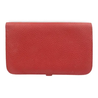 Pre-owned Hermes Red Color Togo Leather Long Wallet (bi-fold) ()
