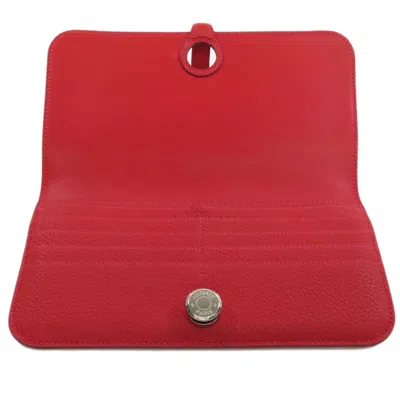 Pre-owned Hermes Red Color Togo Leather Long Wallet (bi-fold) ()