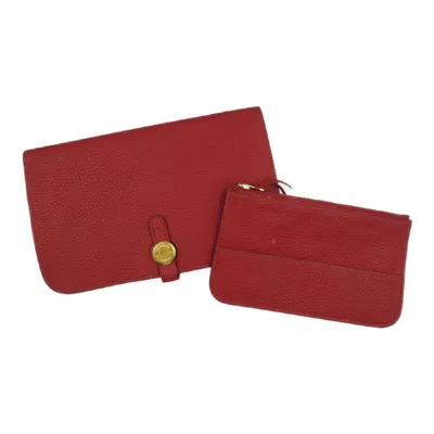 Pre-owned Hermes Red Color Togo Leather Long Wallet (bi-fold) ()