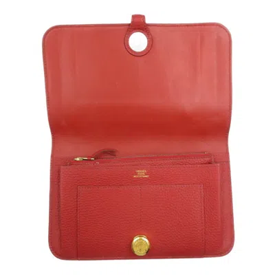 Pre-owned Hermes Red Color Togo Leather Long Wallet (bi-fold) ()
