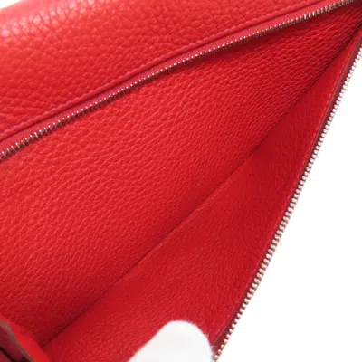Pre-owned Hermes Red Color Togo Leather Long Wallet (bi-fold) ()