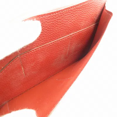Pre-owned Hermes Red Color Togo Leather Long Wallet (bi-fold) ()