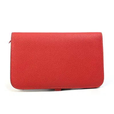 Pre-owned Hermes Red Leather Long Wallet (bi-fold) ()