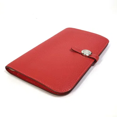 Pre-owned Hermes Red Leather Long Wallet (bi-fold) ()