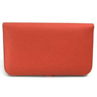 Pre-owned Hermes Red Leather Long Wallet (bi-fold) ()