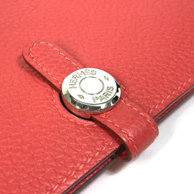 Pre-owned Hermes Red Leather Long Wallet (bi-fold) ()