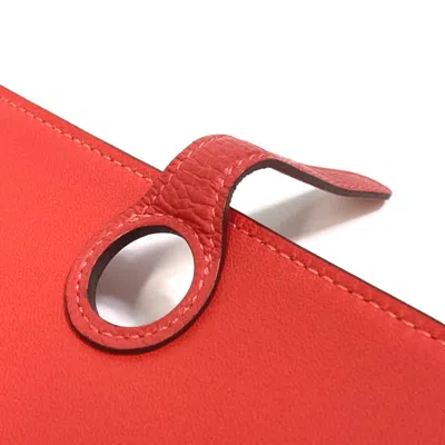 Pre-owned Hermes Red Leather Long Wallet (bi-fold) ()