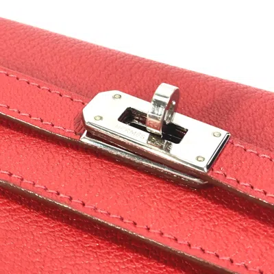Pre-owned Hermes Red Leather Wallet (tri-fold) ()