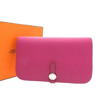 Pre-owned Hermes Rose Purple Togo Leather Long Wallet (bi-fold) ()