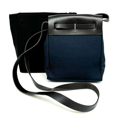 Pre-owned Hermes Sellier Navy Black Canvas Shoulder Bag ()