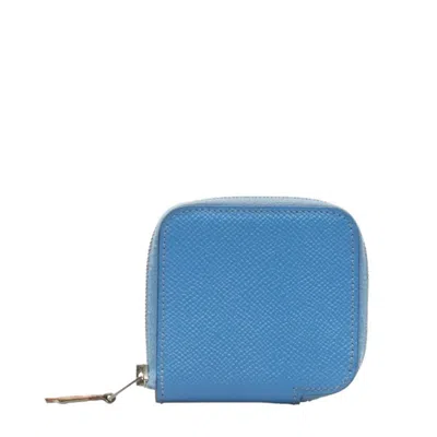 Pre-owned Hermes Silk'in Blue Leather Coin Purse/coin Case ()