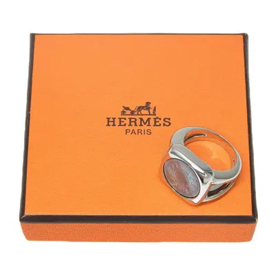 Pre-owned Hermes Sellier Silver Shell Silver 925 Band Ring ()