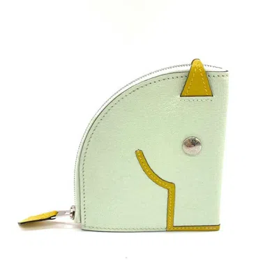 Pre-owned Hermes White Yellow Chevre Leather Coin Purse/coin Case () In White, Yellow