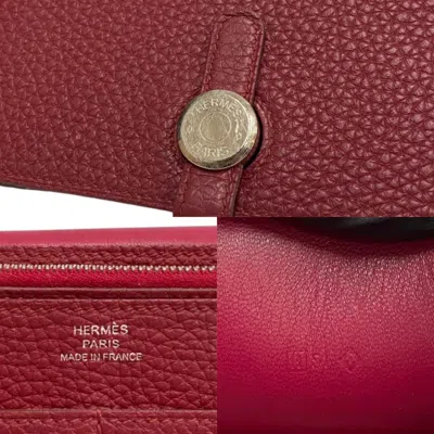 Pre-owned Hermes Wine Taurillon Clemence Leather Long Wallet (bi-fold) ()