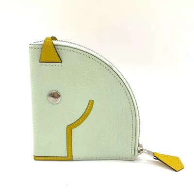 Pre-owned Hermes White Yellow Chevre Leather Coin Purse/coin Case () In White, Yellow