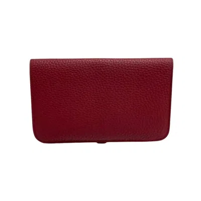 Pre-owned Hermes Wine Taurillon Clemence Leather Long Wallet (bi-fold) ()