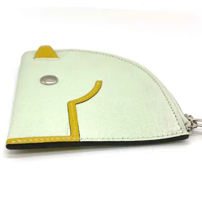 Pre-owned Hermes White Yellow Chevre Leather Coin Purse/coin Case () In White, Yellow