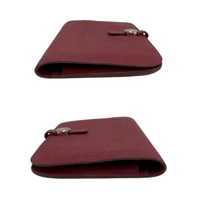Pre-owned Hermes Wine Taurillon Clemence Leather Long Wallet (bi-fold) ()