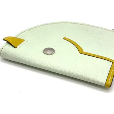 Pre-owned Hermes White Yellow Chevre Leather Coin Purse/coin Case () In White, Yellow