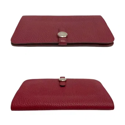 Pre-owned Hermes Wine Taurillon Clemence Leather Long Wallet (bi-fold) ()