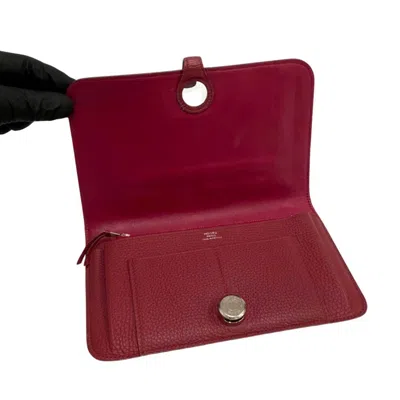 Pre-owned Hermes Wine Taurillon Clemence Leather Long Wallet (bi-fold) ()