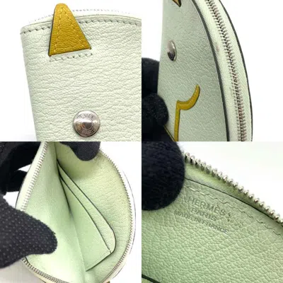 Pre-owned Hermes White Yellow Chevre Leather Coin Purse/coin Case () In White, Yellow