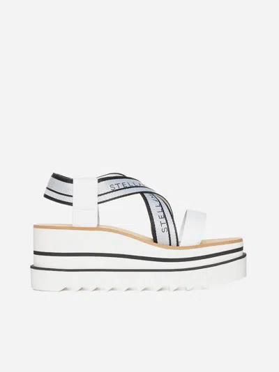 Stella Mccartney Sneak-elyse Striped Platform Sandals In White Recycled Polyester In White,black
