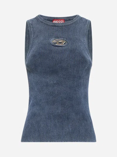 Diesel Ribbed Sleeveless Top With Distinctive Logo Detail