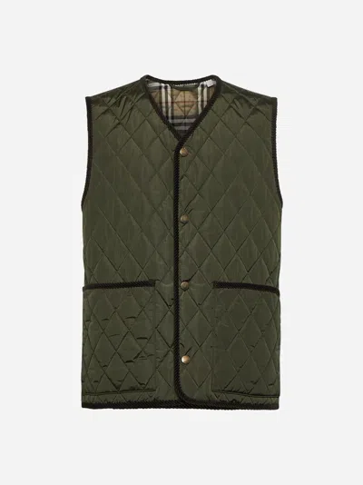 Burberry Quilted Green Gilet With Distinctive Button Closure