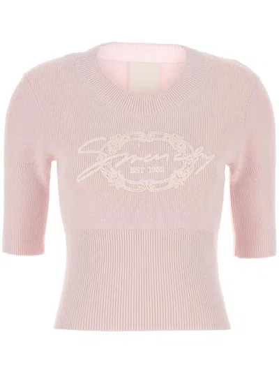 Givenchy Ribbed Crewneck Knitwear Half-length Sleeves In Layette Pink
