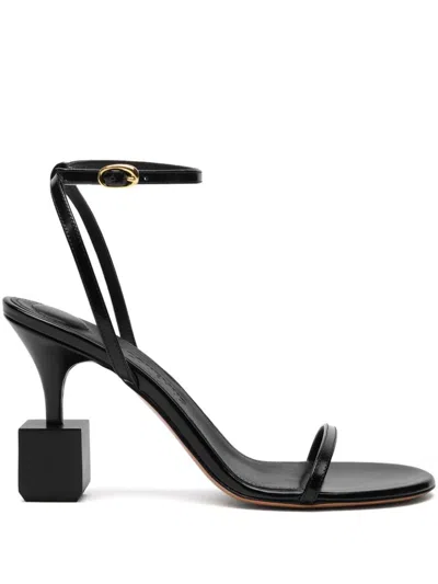 Jacquemus Bisou 90 Geometric Heel Sandals In Black
