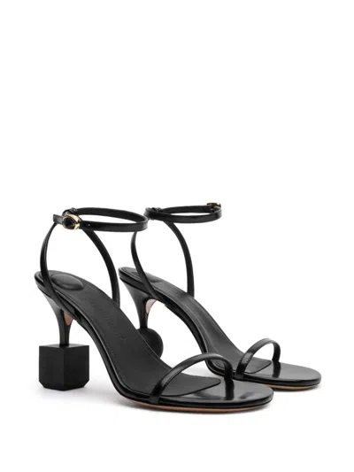 Jacquemus Bisou 90 Geometric Heel Sandals In Black