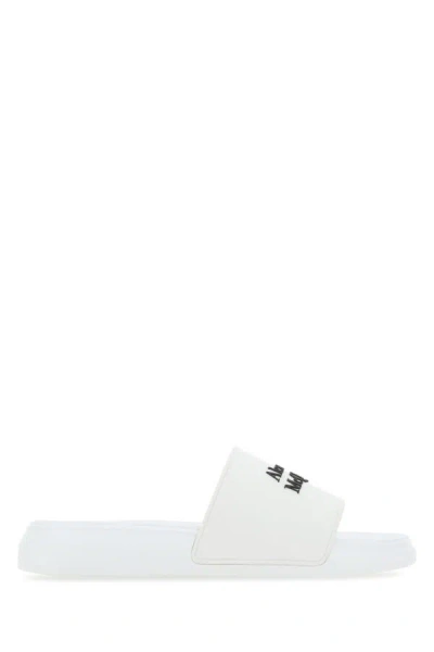 Alexander Mcqueen White Logo Pool Slides In Rubber In White