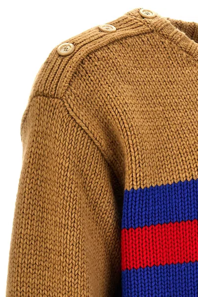 Gucci Camel Brown Crewneck Sweater With Web Intarsia In Wool And Mohair Man In Brown