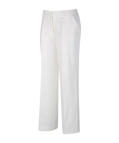 P.a.r.o.s.h Wide Leg Linen Blend Straight Trousers In White