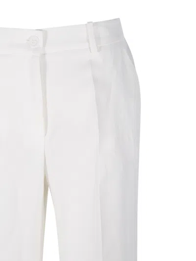 P.a.r.o.s.h Wide Leg Linen Blend Straight Trousers In White