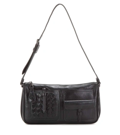 Bottega Veneta Intrecciato Leather Shoulder Bag In Ardoise-black