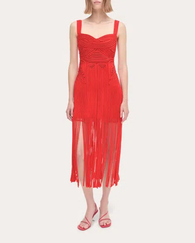 Simkhai Women's Darby Embroidered Fringe Midi Dress In Red