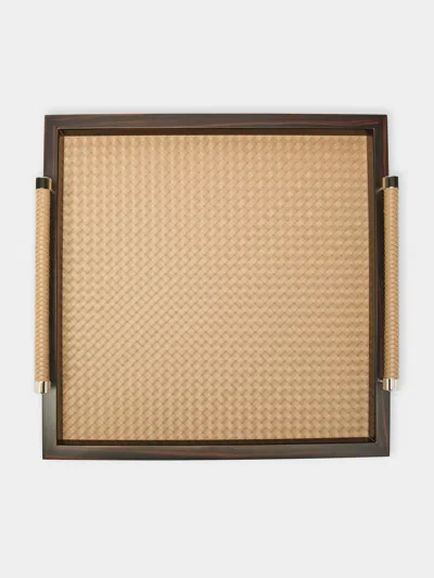 Riviere Diana Ebony And Woven Leather Square Tray  Abask Luxury Gift In  Brown