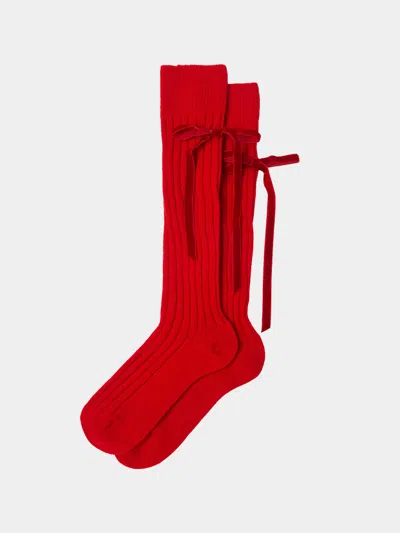 Maria La Rosa College Velvet Bow Cashmere Knee-high Socks  Abask Luxury Gift In  Red