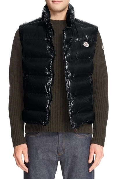 Shop Moncler 'tib' Lacquered Down Vest In Navy