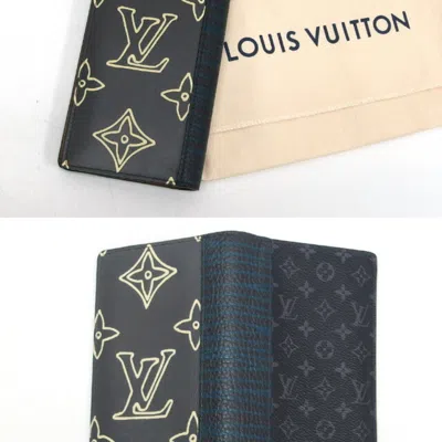 Pre-owned Louis Vuitton Beige Black Bleu Celeste Charcoal Gray Monogram Eclipse Leather Long Wallet (bi-fold) In Beige, Black, Bleu Celeste, Charcoal Gray
