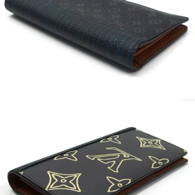 Pre-owned Louis Vuitton Beige Black Bleu Celeste Charcoal Gray Monogram Eclipse Leather Long Wallet (bi-fold) In Beige, Black, Bleu Celeste, Charcoal Gray
