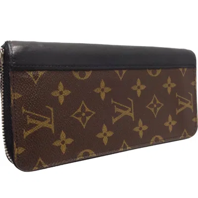 Pre-owned Louis Vuitton Black Brown Canvas Long Wallet (bi-fold) () In Black, Brown