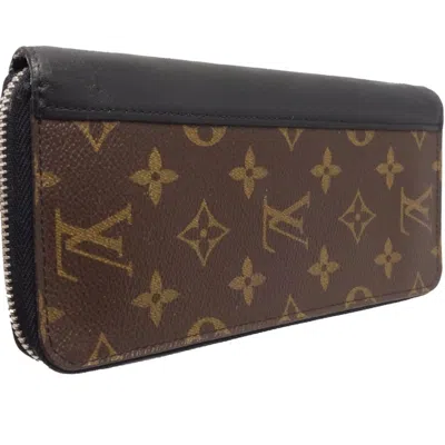 Pre-owned Louis Vuitton Black Brown Canvas Long Wallet (bi-fold) () In Black, Brown